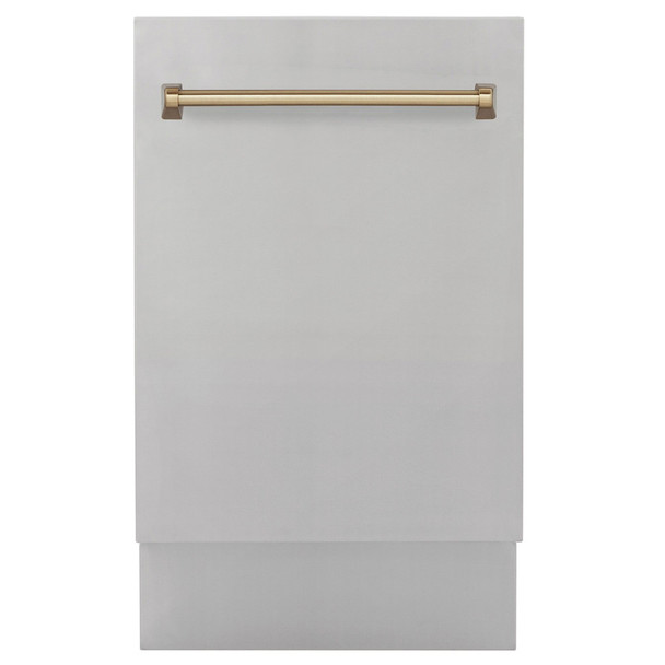 ZLINE Autograph Edition 18" Compact 3rd Rack Top Control Dishwasher in Stainless Steel with Champagne Bronze Handle, 51dBa (DWVZ-304-18-CB)