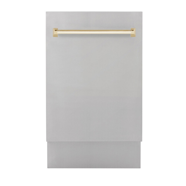 ZLINE Autograph Edition 18" Compact 3rd Rack Top Control Dishwasher in Stainless Steel with Gold Handle, 51dBa (DWVZ-304-18-G)