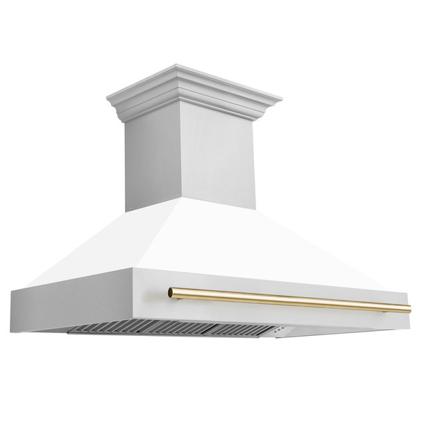 ZLINE Autograph Edition 48"  Stainless Steel Range Hood with White Matte Shell and Gold Handle
