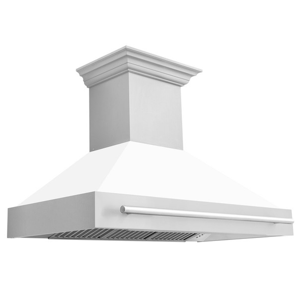 ZLINE 48" Stainless Steel Range Hood with White Matte Shell and Stainless Steel Handle