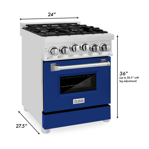 ZLINE 24" 2.8 cu. ft. Range with Gas Stove and Gas Oven in Stainless Steel and Blue Gloss Door (RG-BG-24)