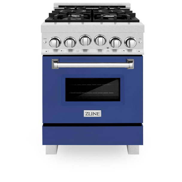 ZLINE 24" 2.8 cu. ft. Range with Gas Stove and Gas Oven in DuraSnow® Stainless Steel and Blue Matte Door (RGS-BM-24)