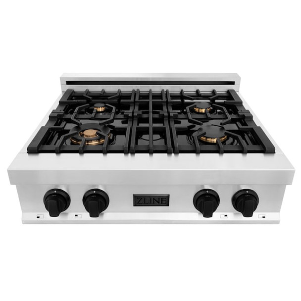 ZLINE Autograph Edition 30" Porcelain Rangetop with 4 Gas Burners in Stainless Steel and Matte Black Accents (RTZ-30-MB)