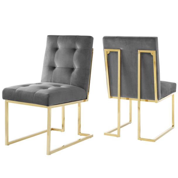 Modway Privy Gold Stainless Steel Performance Velvet Dining Chair Set of 2 EEI-4152-GLD-CHA Gold Charcoal