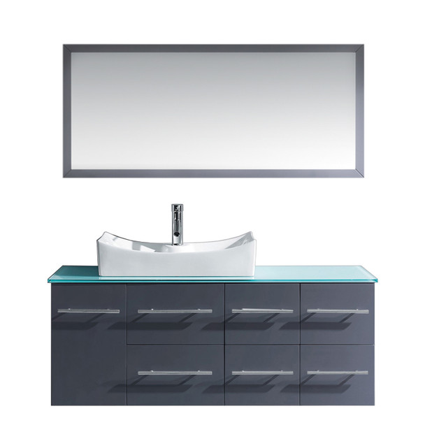 Virtu USA MS-430-G-GR-001 Ceanna 53.5" Single Bath Vanity in Gray with Green Glass Top and Square Sink