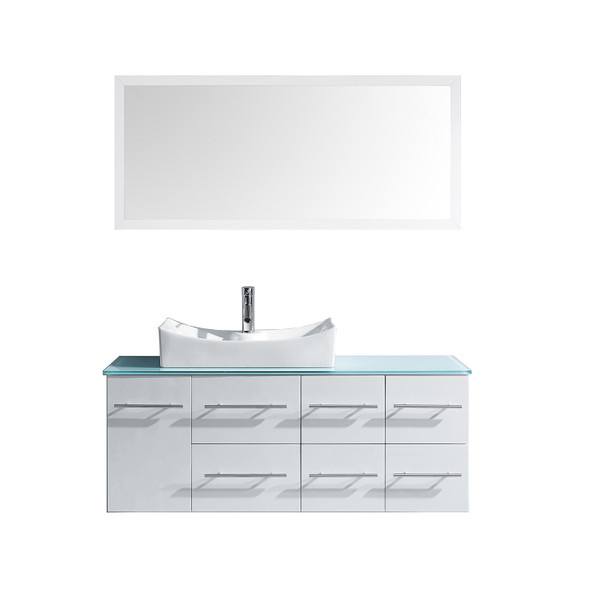 Virtu USA MS-430-G-WH Ceanna 53.5" Single Bath Vanity in White with Green Glass Top and Square Sink