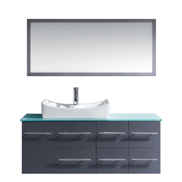 Virtu USA MS-430-G-GR Ceanna 53.5" Single Bath Vanity in Gray with Green Glass Top and Square Sink