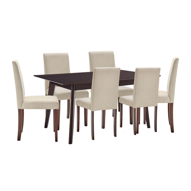 Modway Prosper 7 Piece Upholstered Fabric Dining Set EEI-4184-CAP-BEI Cappuccino Beige