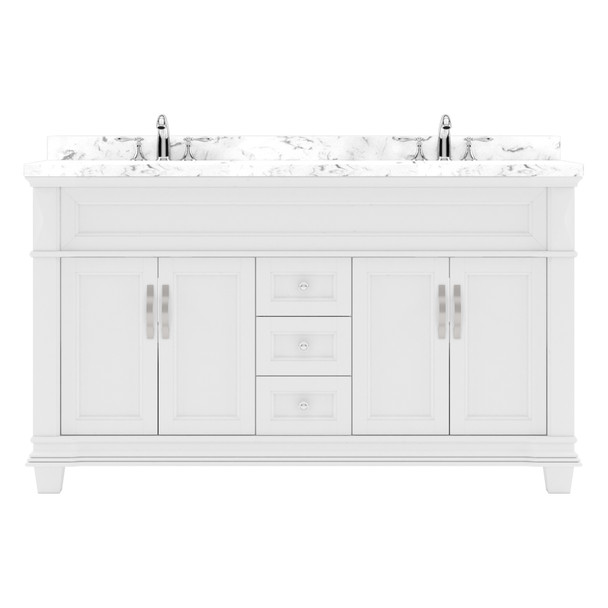 Virtu USA MD-2660-CMRO-WH-NM Victoria 60" Bath Vanity in White with Cultured Marble Quartz Top and Sinks