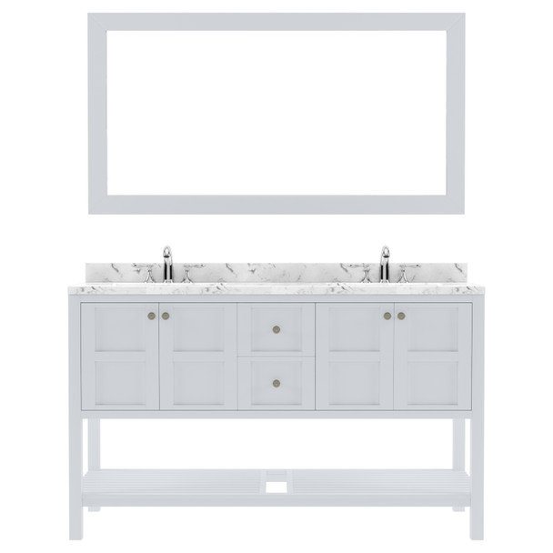 Virtu USA ED-30060-CMSQ-WH-001 Winterfell 60" Bath Vanity in White with Cultured Marble Quartz Top and Sinks