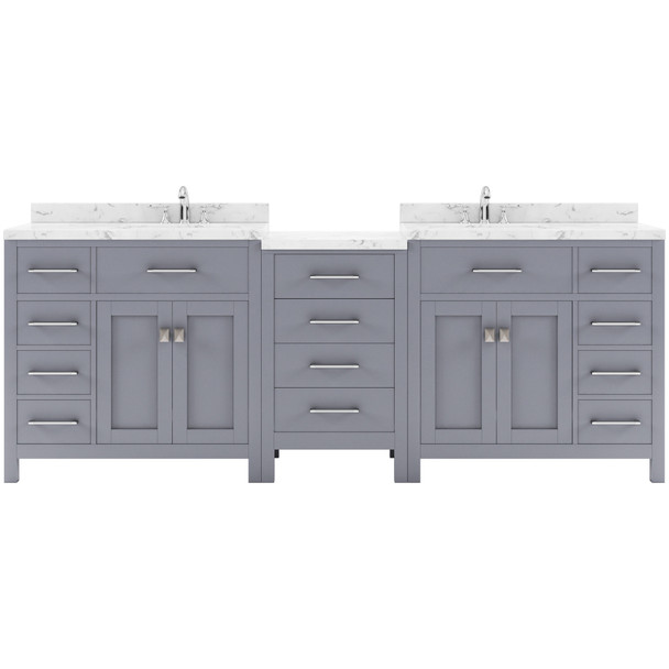 Virtu USA MD-2193-CMSQ-GR-NM Caroline Parkway 93" Bath Vanity in Gray with Cultured Marble Quartz Top