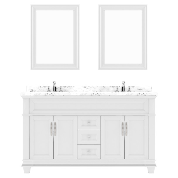 Virtu USA MD-2660-CMSQ-WH-001 Victoria 60" Bath Vanity in White with Cultured Marble Quartz Top and Sinks