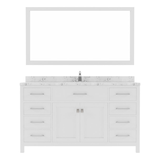 Virtu USA MS-2060-CMSQ-WH Caroline 60" Bath Vanity in White with Cultured Marble Quartz Top and Sink