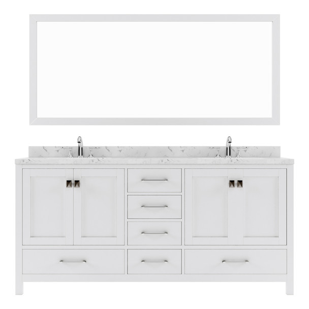 Virtu USA GD-50072-CMRO-WH-001 Caroline Avenue 72" Bath Vanity in White with Cultured Marble Quartz Top