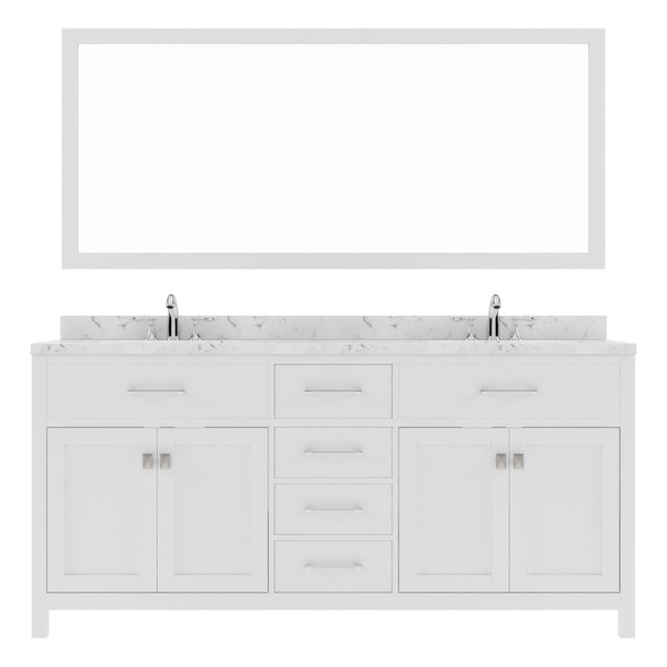 Virtu USA MD-2072-CMSQ-WH-001 Caroline 72" Bath Vanity in White with Cultured Marble Quartz Top and Sinks