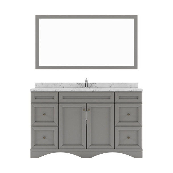 Virtu USA ES-25060-CMSQ-GR-002 Talisa 60" Single Bath Vanity in Gray with Cultured Marble Quartz Top and Sink