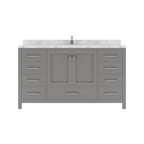 Virtu USA GD-50060-CMSQ-CG-NM Caroline Avenue 60" Bath Vanity in Gray with Cultured Marble Quartz Top