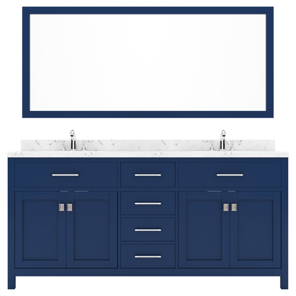 Virtu USA MD-2072-CMSQ-FB-002 Caroline 72" Bath Vanity in French Blue with Cultured Marble Quartz Top