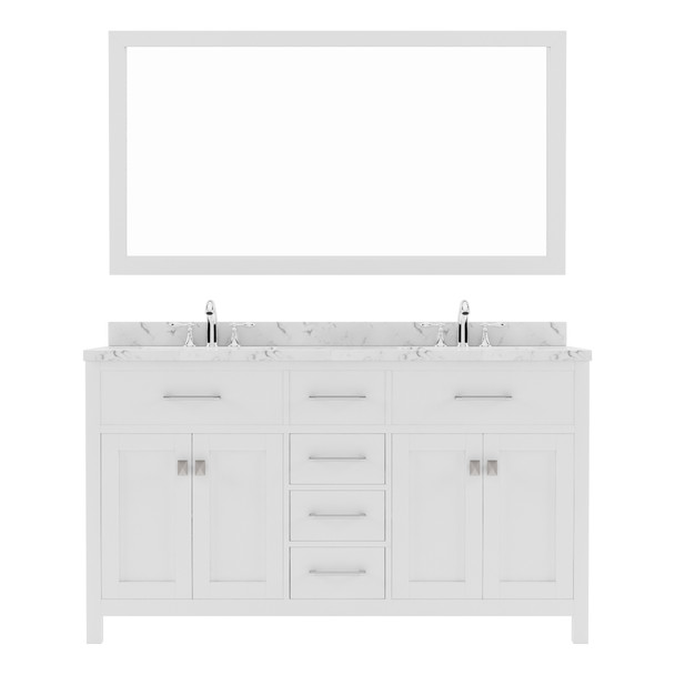 Virtu USA MD-2060-CMSQ-WH-001 Caroline 60" Bath Vanity in White with Cultured Marble Quartz Top and Sinks