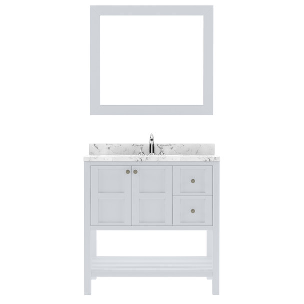 Virtu USA ES-30036-CMSQ-WH-001 Winterfell 36" Bath Vanity in White with Cultured Marble Quartz Top and Sink