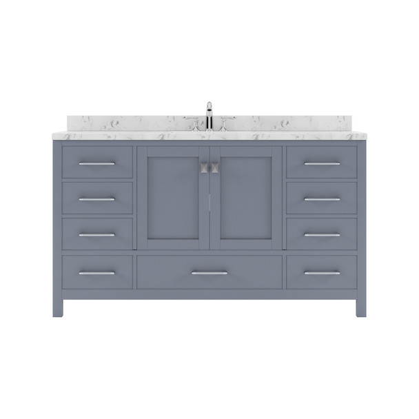 Virtu USA GD-50060-CMRO-GR-NM Caroline Avenue 60" Bath Vanity in Gray with Cultured Marble Quartz Top