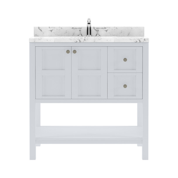 Virtu USA ES-30036-CMRO-WH-NM Winterfell 36" Bath Vanity in White with Cultured Marble Quartz Top and Sink