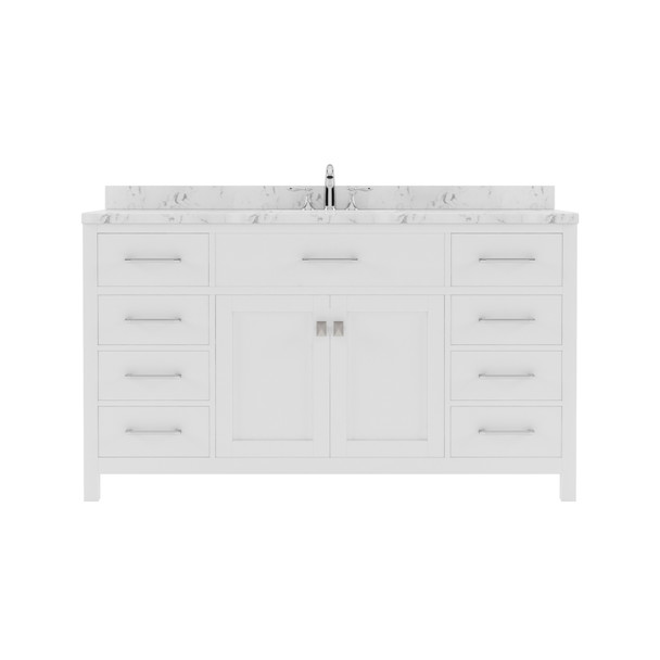 Virtu USA MS-2060-CMRO-WH-NM Caroline 60" Bath Vanity in White with Cultured Marble Quartz Top and Sink