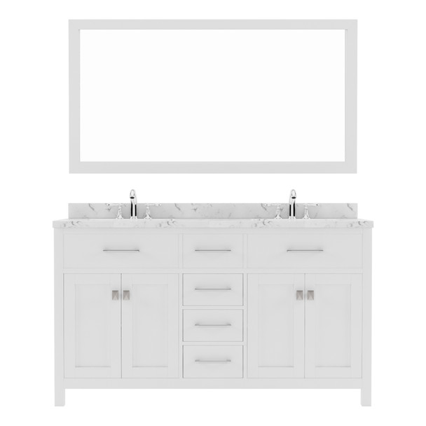 Virtu USA MD-2060-CMRO-WH-001 Caroline 60" Bath Vanity in White with Cultured Marble Quartz Top and Sinks