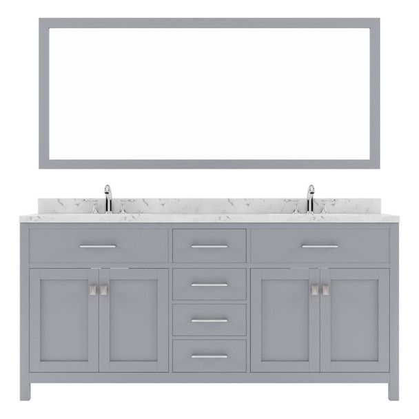 Virtu USA MD-2072-CMSQ-GR-001 Caroline 72" Bath Vanity in Gray with Cultured Marble Quartz Top and Sinks