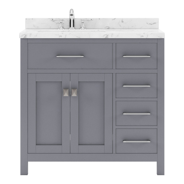 Virtu USA MS-2136R-CMRO-GR-NM Caroline Parkway 36" Bath Vanity in Gray with Cultured Marble Quartz Top