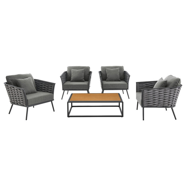 Modway EEI-3321-GRY-SET Stance 5 Piece Outdoor Patio Aluminum Sectional Sofa Set