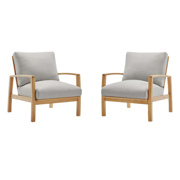 Modway EEI-3993-NAT-LGR Orlean Outdoor Patio Eucalyptus Wood Lounge Armchair Set of 2 - Natural/Light Gray