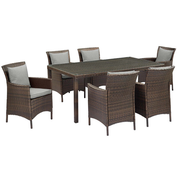 Modway EEI-4032-BRN-GRY-SET Conduit 7 Piece Outdoor Patio Wicker Rattan Dining Set - Brown/Gray