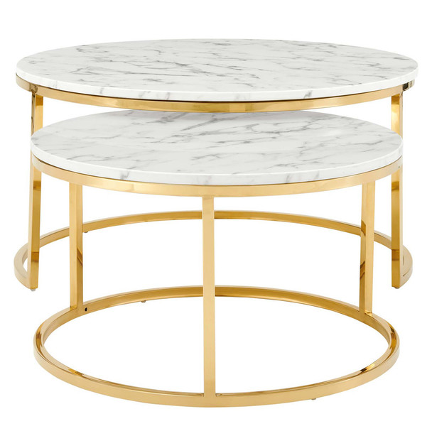 Modway EEI-4208-GLD-WHI Ravenna Artificial Marble Nesting Coffee Table - Gold/White