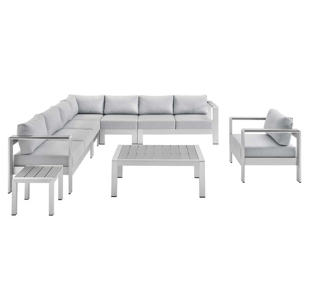 Modway EEI-4321-SLV-SET Shore Sunbrella® Fabric Outdoor Patio Aluminum 8 Piece Sectional Sofa Set