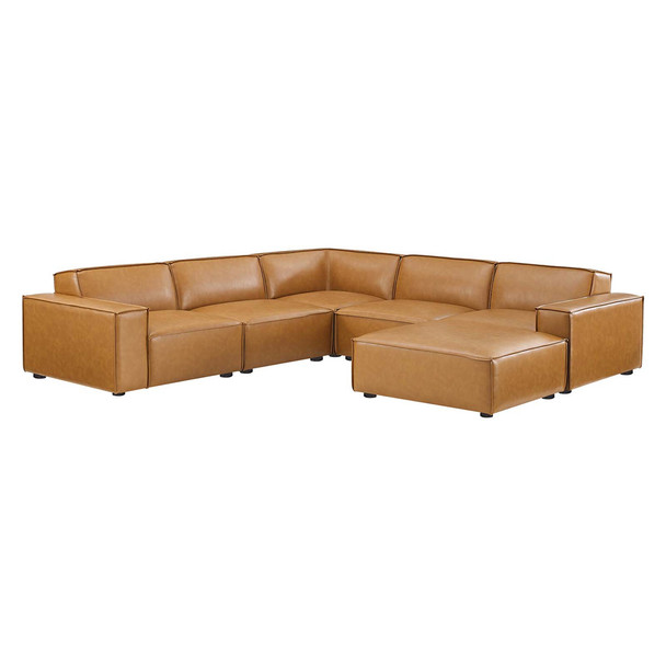 Modway EEI-4714-TAN Restore 6-Piece Vegan Leather Sectional Sofa - Tan