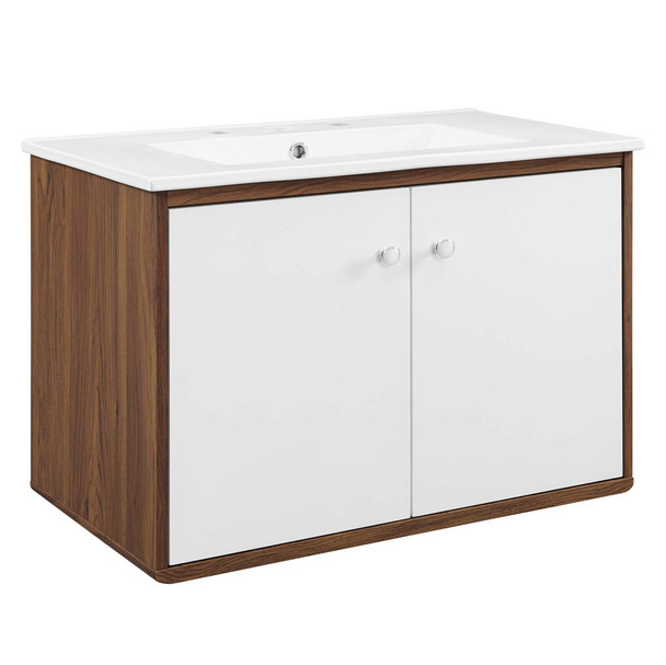 Modway EEI-4898-WAL-WHI Transmit 30" Wall-Mount Bathroom Vanity - Walnut/White