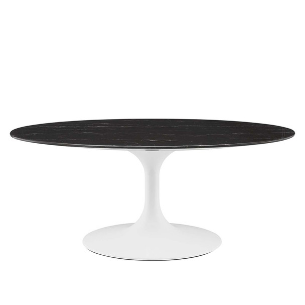 Modway EEI-5192-WHI-BLK Lippa 42" Oval Artificial Marble Coffee Table - White/Black
