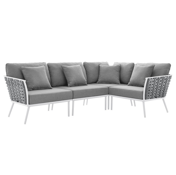 Modway EEI-5753-WHI Stance Outdoor Patio Aluminum Large Sectional Sofa