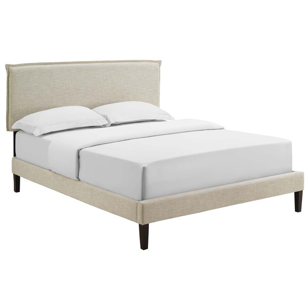 Modway MOD-5908-BEI Amaris Queen Fabric Platform Bed with Squared Tapered Legs - Beige