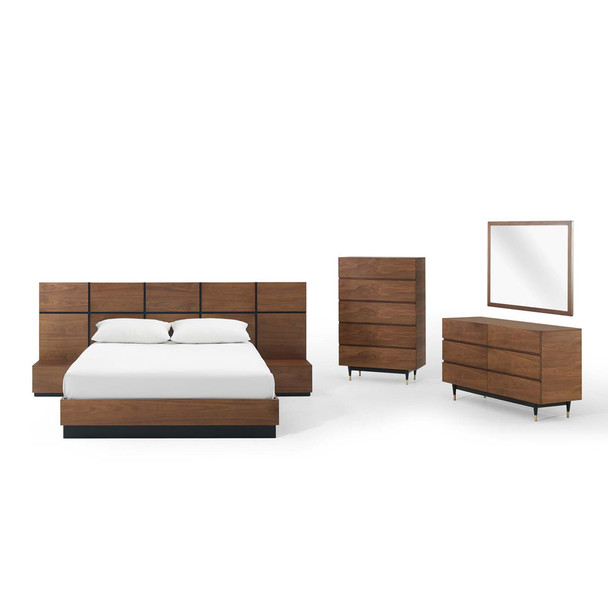 Modway MOD-6299-WAL-SET Caima 6-Piece Bedroom Set - Walnut