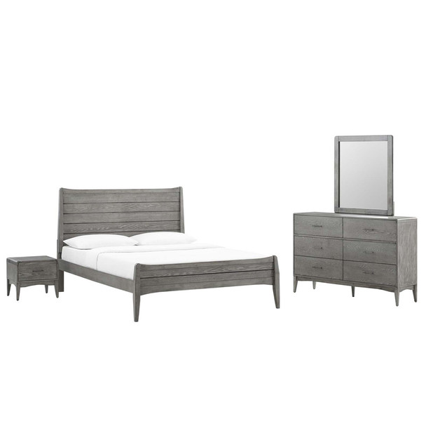 Modway MOD-6366-GRY-SET Georgia 4 Piece Queen Bedroom Set - Gray