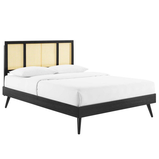 Modway MOD-6696 Kelsea Cane and Wood Full Platform Bed With Splayed Legs