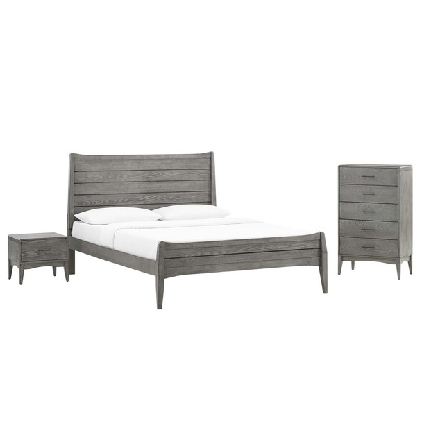 Modway MOD-6718-GRY-SET Georgia 3 Piece Twin Bedroom Set - Gray