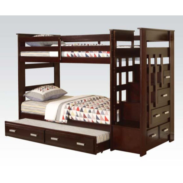 ACME 10170W Allentown Espresso Twin/Twin Bunk Bed w/ Storage Ladder and Trundle