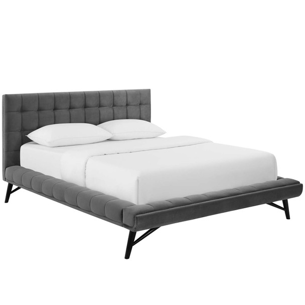 Modway Julia Queen Biscuit Tufted Performance Velvet Platform Bed MOD-6008-GRY Gray