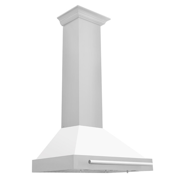 ZLINE 30" Stainless Steel Range Hood with White Matte Shell and Stainless Steel Handle KB4STX-WM-30