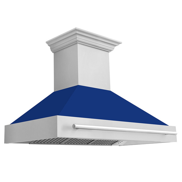 ZLINE 48" Stainless Steel Range Hood with Blue Matte Shell and Stainless Steel Handle 8654STX-BM-48