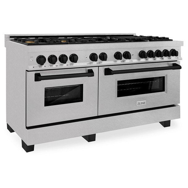 ZLINE Autograph Edition 60" 7.4 cu. ft. Dual Fuel Range with Gas Stove and Electric Oven in DuraSnow Stainless Steel with Matte Black Accents (RASZ-60-MB) RASZ-SN-60-MB