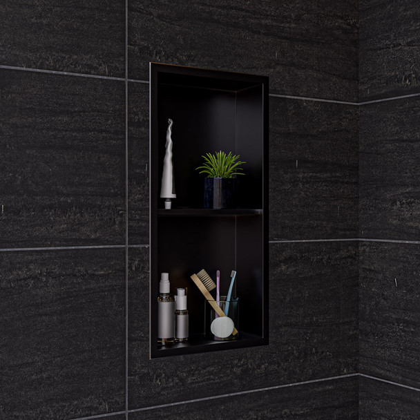 ALFI Brand ABNP1224-BB 12" x 24" Brushed Black PVD Stainless Steel Vertical Double Shelf Shower Niche